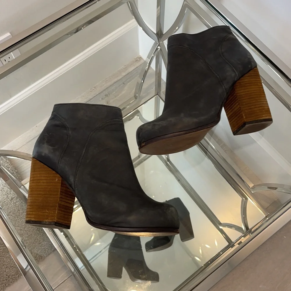 Jeffrey Campbell Black Leather Block Heel Ankle Boots